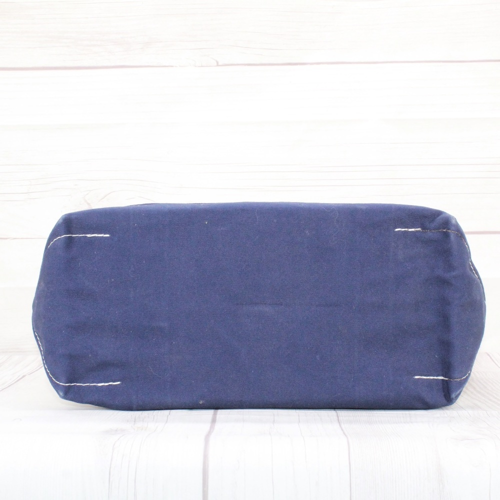 LL Bean Boat & Tote Blue Trim Embroidered MBK Open Top Tote Handbag - Picture 7 of 9